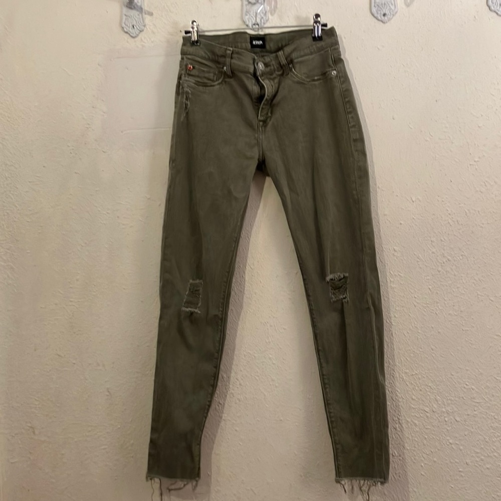 Hudson distressed army green skinny jeans
